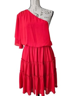 Wayf One-Shoulder Red Tiered Dress